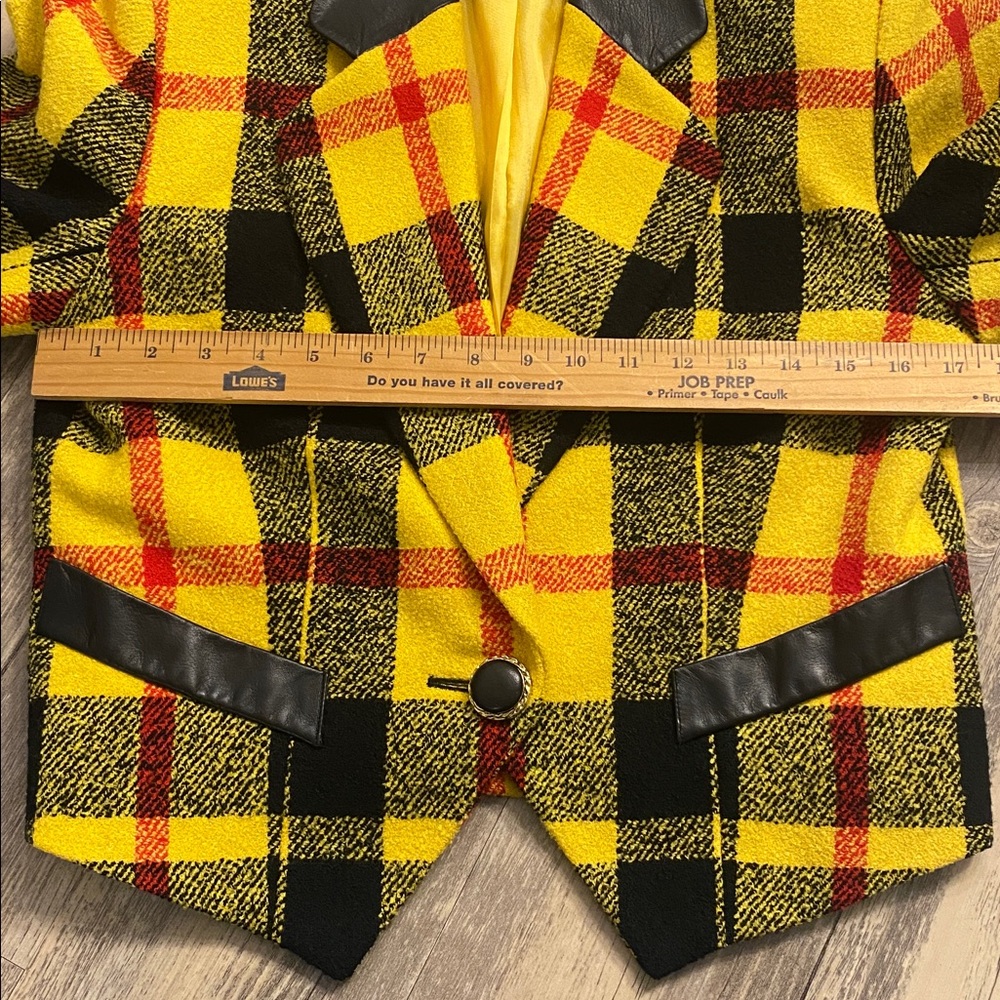 Vintage Suzelle Clueless Crop Yellow Plaid Tartan Wool Jacket Size 6 - Picture 6 of 10